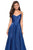 La Femme - 27226 Pleated V-neck Satin A-line Dress In Blue