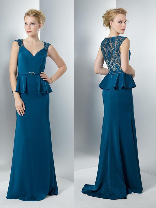 Marsoni by Colors - M121 V-Neck Laced Back Evening Gown In Blue