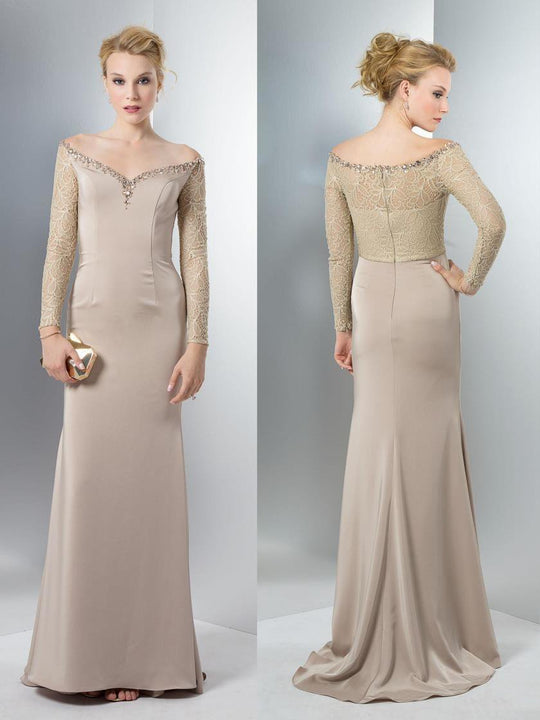 Marsoni by Colors - M125 Embellished Off-Shoulder Gown In Brown