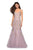 La Femme - 27710 Floral Lace V-neck Mermaid Dress With Train In Pink and Gold
