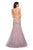 La Femme - 27710 Floral Lace V-neck Mermaid Dress With Train In Pink and Gold