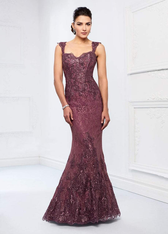 Ivonne D for Mon Cheri - 218D26 Metallic Lace Sweetheart Trumpet Gown in Purple