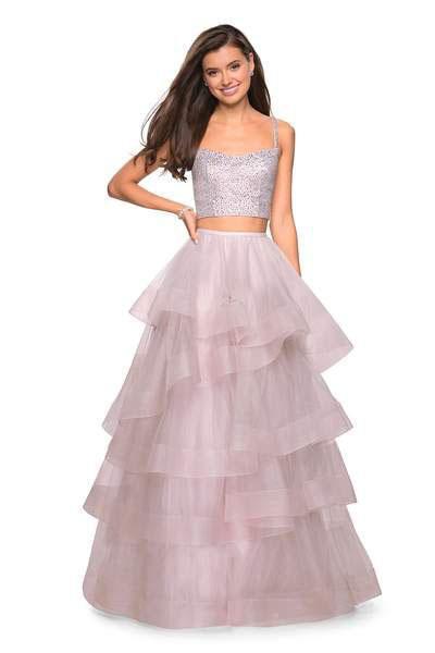La Femme - 27716 Two Piece Embellished Tiered Tulle Ballgown In Pink