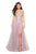 La Femme - 27646 Floral Embroidered Plunging V-Neck A-Dress In Purple