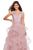 La Femme - 27570 Plunging V-Neck Layered A-Line Dress in Pink