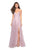 La Femme - 27704 V-Neck Pleated A-Line Gown with Slit In Purple