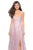 La Femme - 27704 V-Neck Pleated A-Line Gown with Slit In Purple
