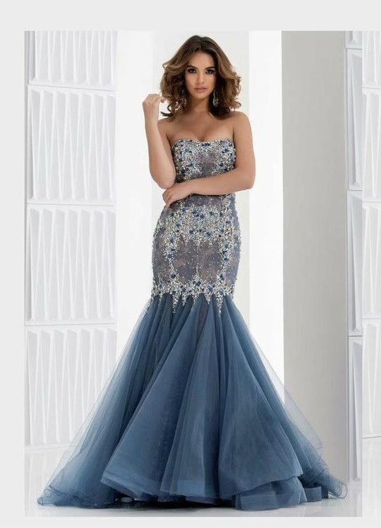 Jasz Couture - Strapless Beaded Mermaid Gown 5622 in Blue