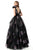 Jovani - 67114 Low V-Neck Floral Ballgown In Black and Multi