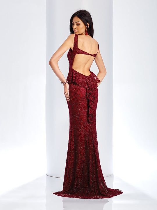 Clarisse - 3558 Embellished Plunging V-neck Sheath Dress in Red