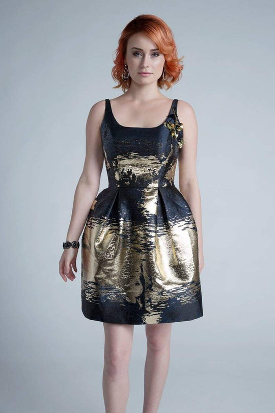 Milano Formals - E2291 Sleeveless Gold Shimmer Cocktail Dress  in Black and Gold