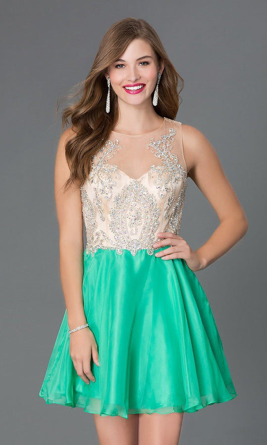 Alyce Paris  - 3646 Rhinestone Embellished Sleeveless Cocktail Dress in Green