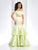 Clarisse - 4915 Off-Shoulder Two-Piece Tiered Trumpet Gown in Green