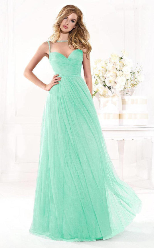 Tarik Ediz - Ruched Bodice Evening Gown 92442 in Green