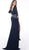 Jovani - 60020 Deep V-neck Chiffon Sheath Dress In Blue