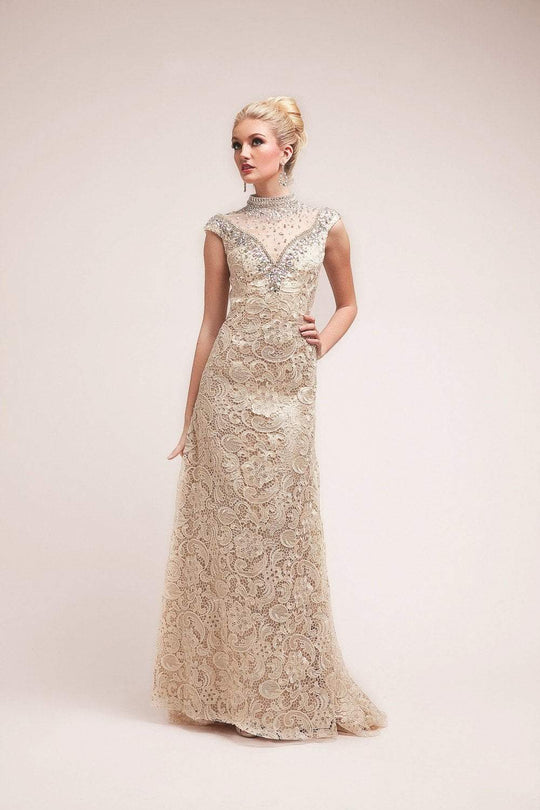 Cinderella Divine - ML2900 Beaded Ornate Lace Sheath Gown In Neutral