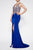 Cinderella Divine - ML927 Appliqued Plunging V-Neck Trumpet Dress In Blue and Gold