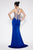 Cinderella Divine - ML927 Appliqued Plunging V-Neck Trumpet Dress In Blue and Gold