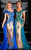 MNM Couture - 0616W Ruched Cap Sleeve Embellished Gown In Neutral and Blue