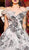 MNM Couture - 2419 Floral Accented Long Sleeve Off-Shoulder Ballgown In White