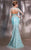 MNM Couture - 9110W Embroidered Illusion Jewel Lace Trumpet Gown In Blue