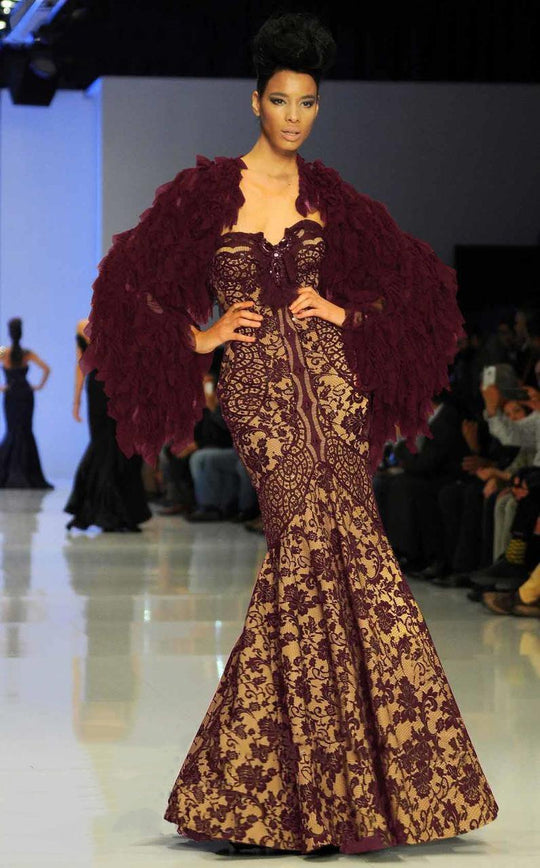 MNM Couture - 2038B Luxurious Lace Sweetheart Mermaid Gown in Red and Neutral