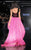 MNM Couture - 2202 Lace Floral Printed Long Gown in Pink and Black