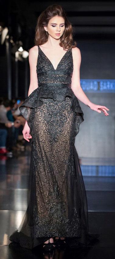 MNM Couture - 2209 Sleeveless Lace Empire Peplum Long Dress in Black