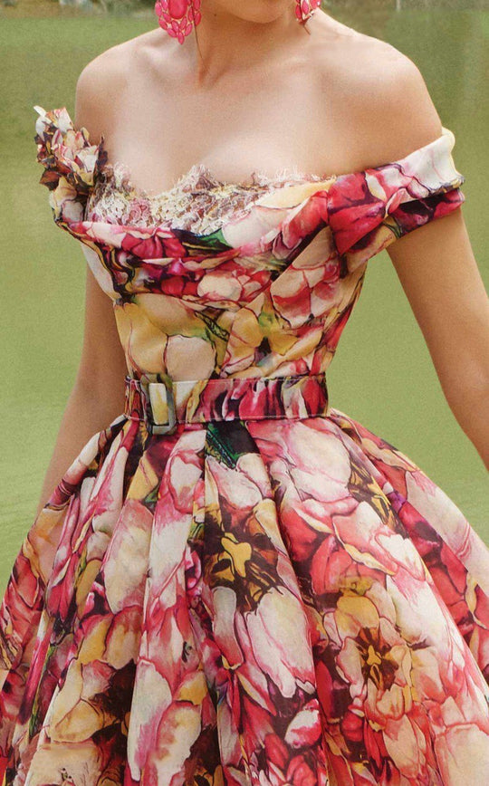 MNM Couture - 2315 Printed Off Shoulder Ballgown in Pink