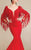MNM Couture - 2340 Fringe Deep V-neck Mermaid Dress in Red