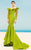 MNM Couture - 2345 Ruffle Off-Shoulder Laser Cut Mermaid Gown in Yellow and Green