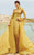 MNM Couture - 2358 Embroidered Illusion High Neck A-Line Dress in Yellow