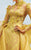 MNM Couture - 2358 Embroidered Illusion High Neck A-Line Dress in Yellow