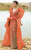 MNM Couture - 2359 Floral V-Neck Column Dress in Orange