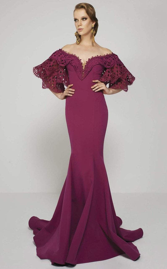 MNM Couture - 2364 Exquisite Cutout Off Shoulder Long Gown in Purple