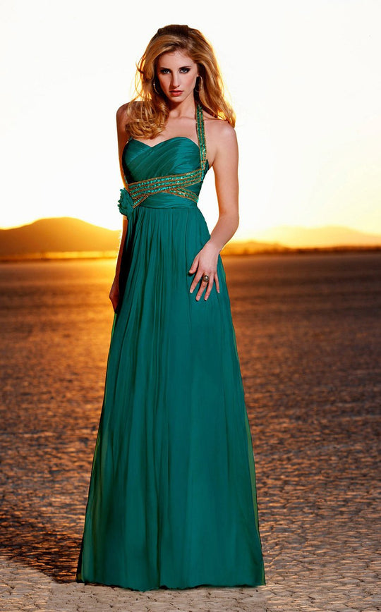 MNM Couture - 7200 Embellished Pleated A-line Dress In Green