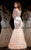 MNM Couture - 8221 Crystal Encrusted Illusion Evening Gown in Brown and Gold