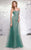 MNM Couture - 8688W Embellished Sheer Cutout Evening Dress in Green
