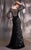 MNM Couture - 8997 Beaded V Neck Long Sleeves Trumpet Gown in Black