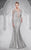 MNM Couture - 9555W Crystal Embellished Long Sleeves Trumpet Gown in Silver