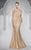 MNM Couture - 9555W Crystal Embellished Long Sleeves Trumpet Gown in Gold
