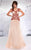 MNM Couture - 9560 Bedazzled Illusion Bateau A-line Dress in Neutral and Red