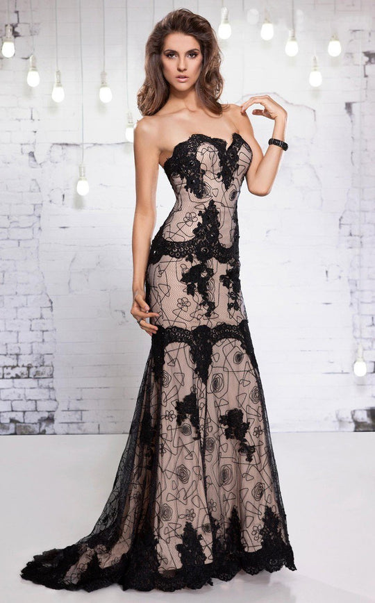 MNM Couture - 9584 Lace Sweetheart Trumpet Dress in Black and Neutral