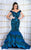 MNM Couture - KH080 Beaded Off Shoulder Layered Mermaid Gown in Black and Blue