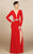 MNM Couture - M0006 Long Sleeve Plunging Column Slit Dress in Orange