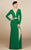 MNM Couture - M0006 Long Sleeve Plunging Column Slit Dress in Green