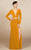 MNM Couture - M0006 Long Sleeve Plunging Column Slit Dress in Yellow and Orange