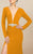 MNM Couture - M0006 Long Sleeve Plunging Column Slit Dress in Yellow and Orange
