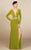 MNM Couture - M0006 Long Sleeve Plunging Column Slit Dress in Yellow and Green