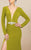 MNM Couture - M0006 Long Sleeve Plunging Column Slit Dress in Yellow and Green
